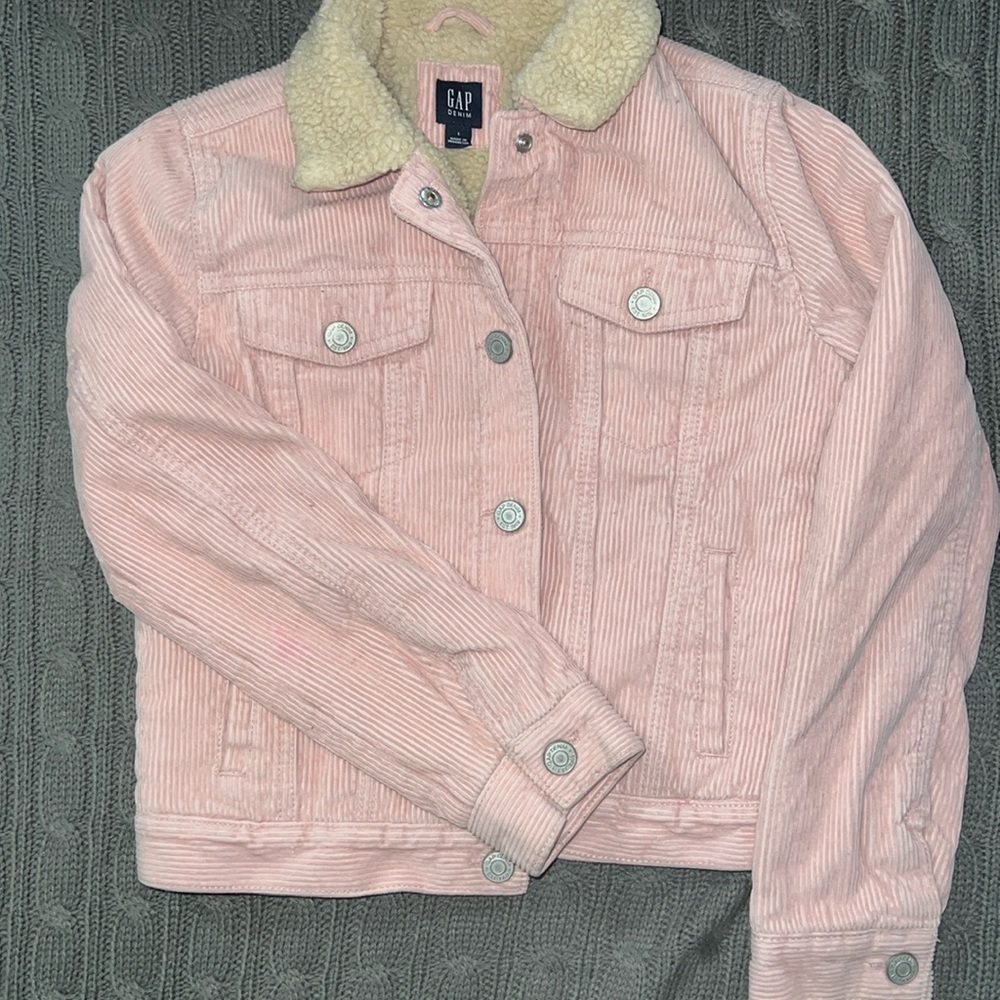 Gap, jean jacket, corduroy, pink, Sherpa